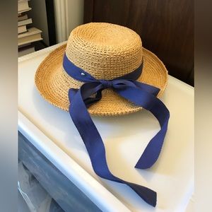 Peter Beaton Nantucket Women Blue Ribbon Raffia Straw Hat ~ EXCELLENT!